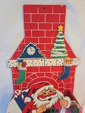 VTG 1950s Wooden Santa Fireplace Christmas Card Holder Collapsible Japan MCM picture