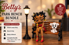 Black Betty Boop Park Bench Bundle Set w/ Dog & Street Lamp Twist to Turn On picture