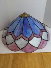 Large Vtg Stained Glass Lamp Shade Pink & Violet  picture