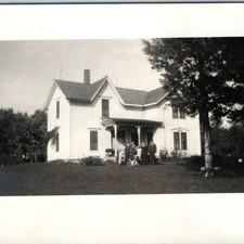 c1910s Family Outdoor Farmhouse Home RPPC Real Photo Postcard Windmill Tower picture