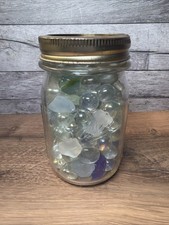 Vintage Sea Glass Marbles Assortment Lot in Clear Mason Canning Jar Estate Find picture