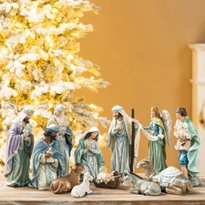 Glitzhome 12Pcs Nativity Figurines Sets for Christmas Indoor, Deluxe Blue Res... picture