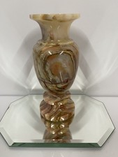 Vintage Onyx Marble Brown, Green, Tan Banded Vase 5” tall picture