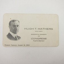 Political Campaign Election Card Shelby County Ohio Congress Hugh Mathers 1924 picture