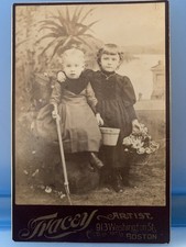 Antique Cabinet Card Photograph 2 girls Tracey Artistic Boston Mass picture