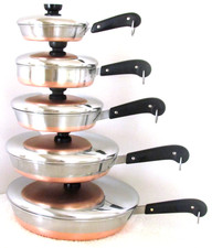 REVERE WARE PRE 68 SKILLET LOT FRYERS, RARE FLAT SIDED 7