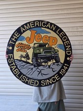 VINTAGE HUGE JEEP THE AMERICAN LEGEND PORCELAIN METAL ADVERTISING SIGN 29