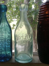 J.H.MIDMER 1860s APPLIED BLOB TOP LONG NECK SQUAT SODA BOTTLE JERSEY CITY,NJ? picture