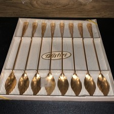 Vtg MCM Aluminum Tallstirs Drink Gold Leaf Stirrers 8 pc NOS Iced Tea Fall Table picture