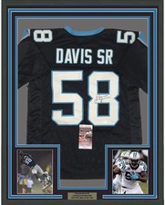 Framed Signed Thomas Davis Sr. 35x39 Carolina Black Jersey JSA COA picture