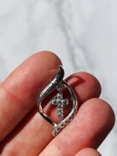 Vintage 925 Sterling Silver Have Faith CZ Cross Pendant 1.96g picture