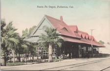 Lithograph Fullerton California Scene at Santa Fe Railroad Depot early 1900s picture