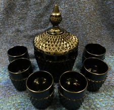 Tiara Indiana Cameo Black Diamond-Point Glass Ice bucket and 6 Rocks Glasses picture