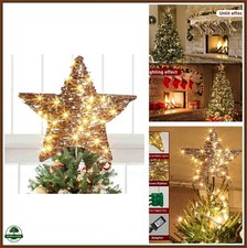 EAMBRITE 14” 40 LED Christmas Rattan Tree Topper Lighted Star Topper picture