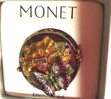 Monet  Round Floral  Trinket Box  With Butterfly  NIB picture