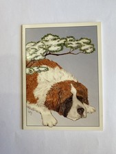 Vintage St. Saint Bernard Dog With Tree Christmas Card - Multiples picture