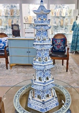 CHINOISERIE ORIENTAL PORCELAIN TALL PAGODA-30''H picture