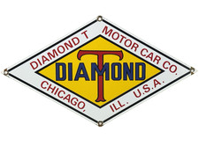 VINTAGE DIAMOND T MOTOR CAR CO. PORCELAIN SIGN CHICAGO ILLINOIS METAL GAS OIL picture