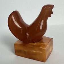 Vintage Carved Amber Rooster Figurine Butterscotch Base 34g Statue picture