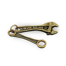 Vinatge Solid Brass Wrench Key Chain Pendant Handmade Pure Copper Mini Spanner picture