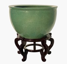 HUGE 22” Jade green Celadon Porcelain Fishbowl Planter Pot Excellent picture
