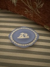 Wedgwood England Blue Jasperware Oval Covered Dresser Box Trinket Jar picture