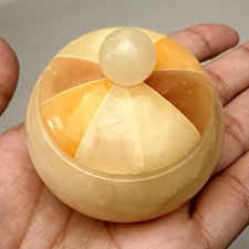 Vintage Italian Hand carved L’Arcaccio Alabaster Round Lidded Mini Trinket Box picture