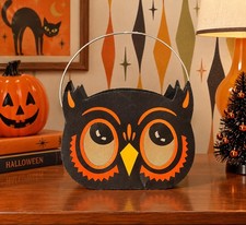 Vintage Bethany Lowe Halloween Scaredy Cat Owl Lantern Luminary metal Bucket picture
