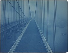Antique Cyanotype Photo Manhattan Bridge NYC Elevated Train Eugene de Salignac picture