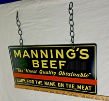 Vintage 1950’s Manning’s Beef Single Sided Porcelain Advertising Sign Near Mint picture