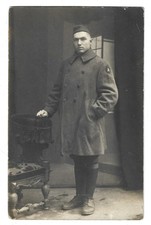 US WWI RPPC 3rd Army Soldier German Studio ca. 1919 Patched Sleeve on Overcoat picture