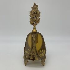 Antique 1910s Art Nouveau French Ormolu Brass & Amber Glass 9.5