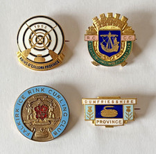 Lot of 4 Vintage Scotland Curling Club Pins Enamel Brass RARE Fattorini picture