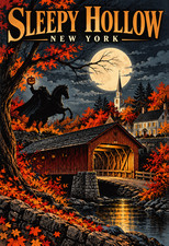 Sleepy Hollow New York Halloween Night full moon Poster 13x19 picture