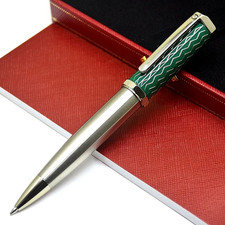 Authentic Cartier Santos De Cartier Green Silver Luxury Ballpoint Pen Limited picture