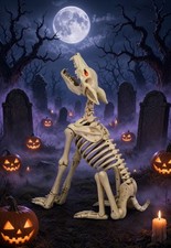 Halloween 2.5' Ft Animated LED Skeleton Wolf Poseable Prop Sound Lighted Decor picture