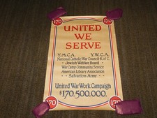 VINTAGE WWI WORLD WAR 1 UNITED WE SERVE YMCA YWCA WAR WORK CAMPAIGN 170 POSTER picture