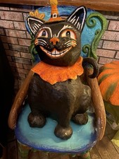 Vintage Inspired Halloween Folk Art Paper Mache Black Cat 22’ tall signed picture