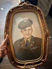 Antique WWI Patriotic Convex Bubble Glass Soldier Portrait Oval Memorial Frame 2 picture