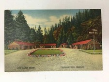 Canyonville Oregon Log Cabin Motel Postcard Linen Highway 99 picture