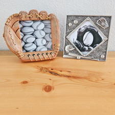 Vintage Baseball Picture Frame Lot of 2 Pewter Diamond & 3D Glove Mitt EX picture