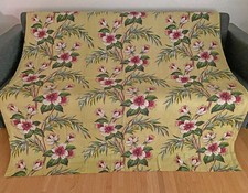 Vtg 40s 50s Barkcloth Panel Tropical Floral Hollywood Miami Yellow Chartreuse picture