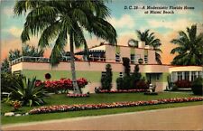 Modernistic Florida Home Miami FL linen picture postcard  picture