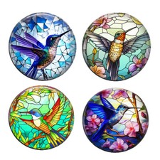 Set of 4 Hummingbird Fridge Magnets Decorative Faux Stained Glass Art 2 Inch picture