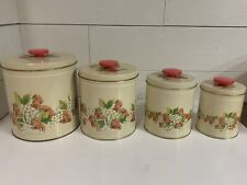 Vtg 1981 Pentron Industries 4 Piece Strawberry Patch Tin Canister Set Kitchen picture
