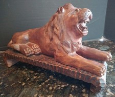 Vintage hand carved Wood Lion 15” long 8” tall picture