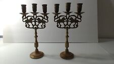 Mid-Century 2 NY Brass Judaica Lion of Judah Candelabras Candle Holders Sabbath  picture