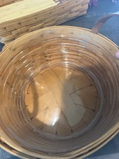 Longaberger Round Woven Wood Storage Basket w/ Handles, Medium, Brown 1996 picture