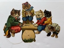 Antique TUCK Mechanical 5 Cat TeeterTotter Die Cut Bavaria Valentine Card Jumbo picture