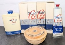 Vintage 1940s College Club Shaving Cream Set NOS Talc Tin University Bowl Lot picture